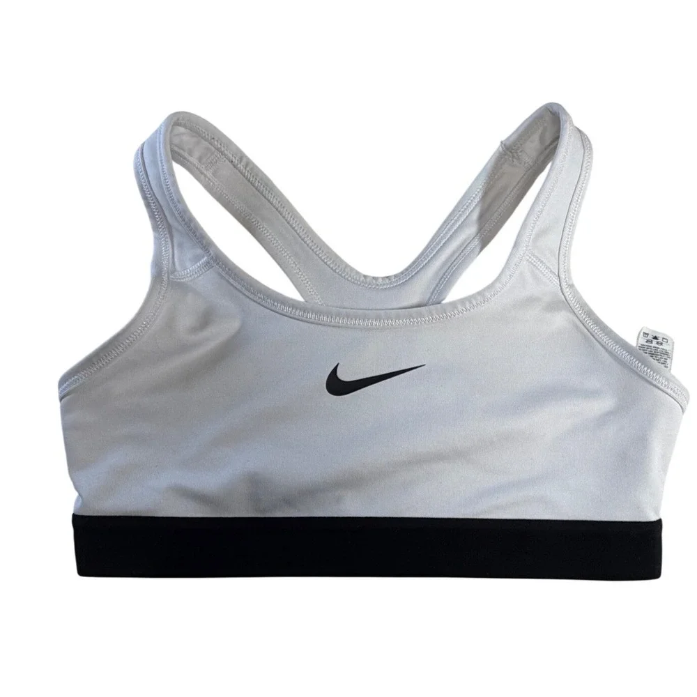 Nike Dri-FIT Girls Sports Bra White Black Racerback Size‎ Medium M Athletic Top